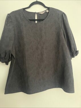 Women's Ted Baker Black Textured Puff-Sleeve Blouse